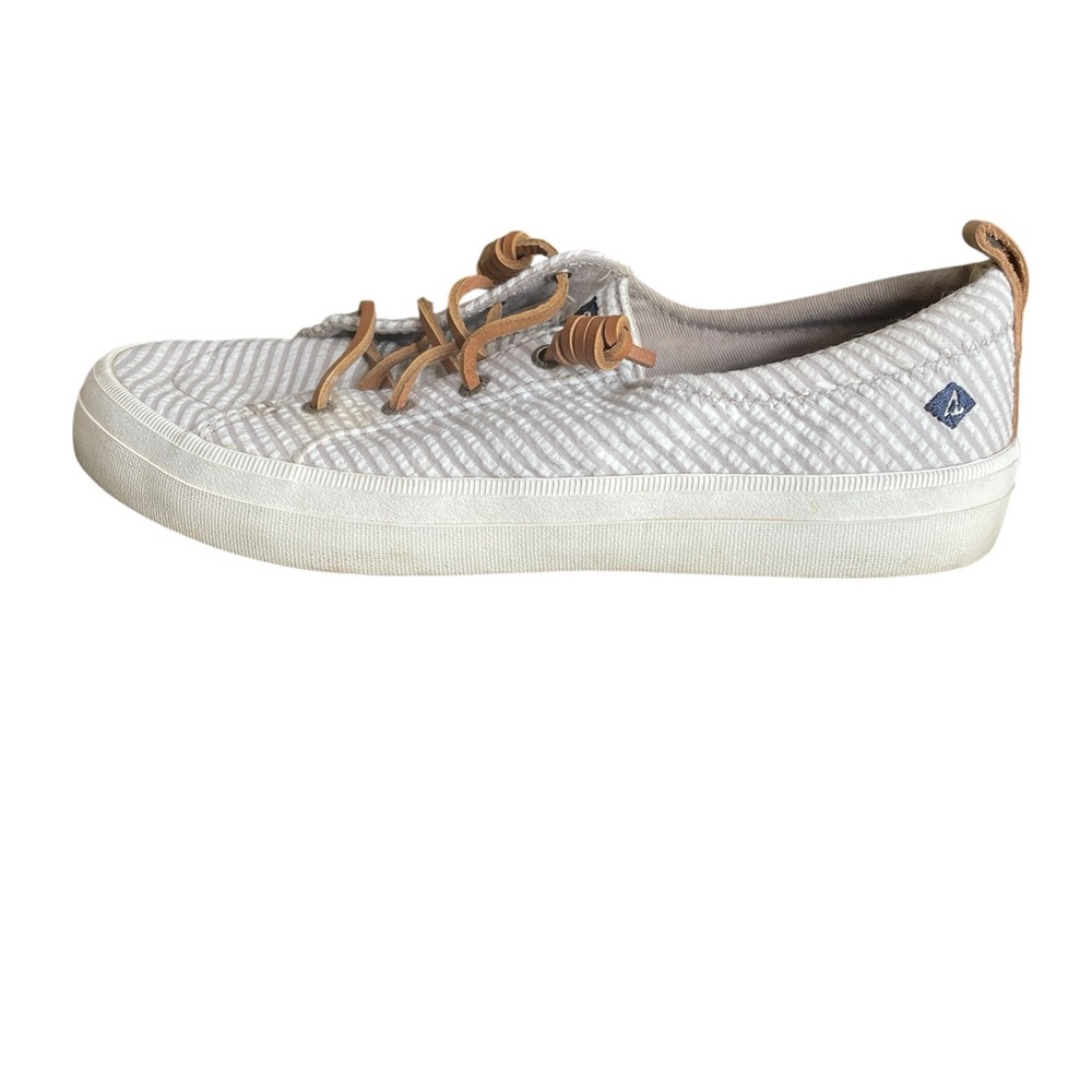 Sperry Light Gray/Tan Crest Vibe Seersucker Casual Boat Shoe Sneaker Size 7
